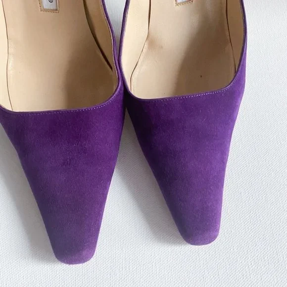 Vintage Manolo Blahnik Royal Purple Suede Classic Heels 38.5 - Picture 7 of 12